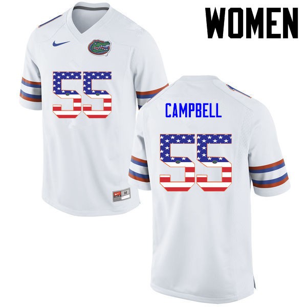 Florida Gators Women #55 Kyree Campbell College Football USA Flag Fashion White